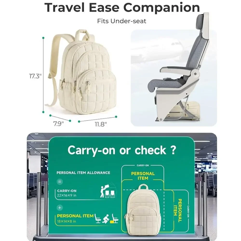 BAGSMART Travel Backpack, College Laptop Backpack, Personal Carry-on- Vanilla